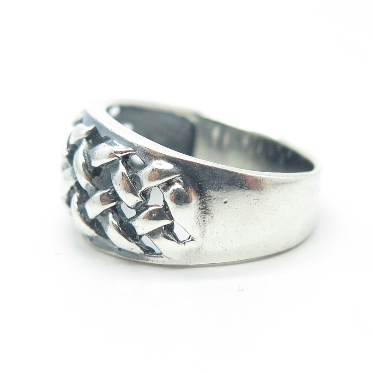 925 Sterling Silver Vintage Wicker Woven Oxidized Ring Size 7.25