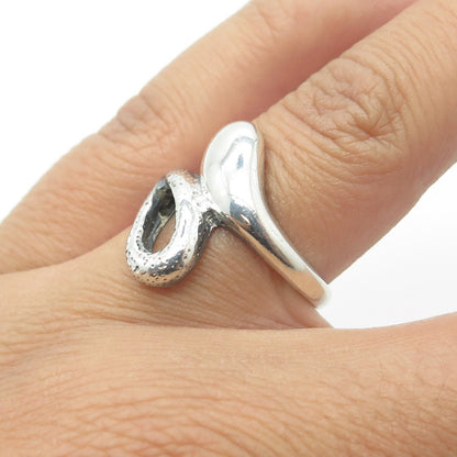 925 Sterling Silver Vintage Modernist Hook & Eye Bypass Ring Size 6.25