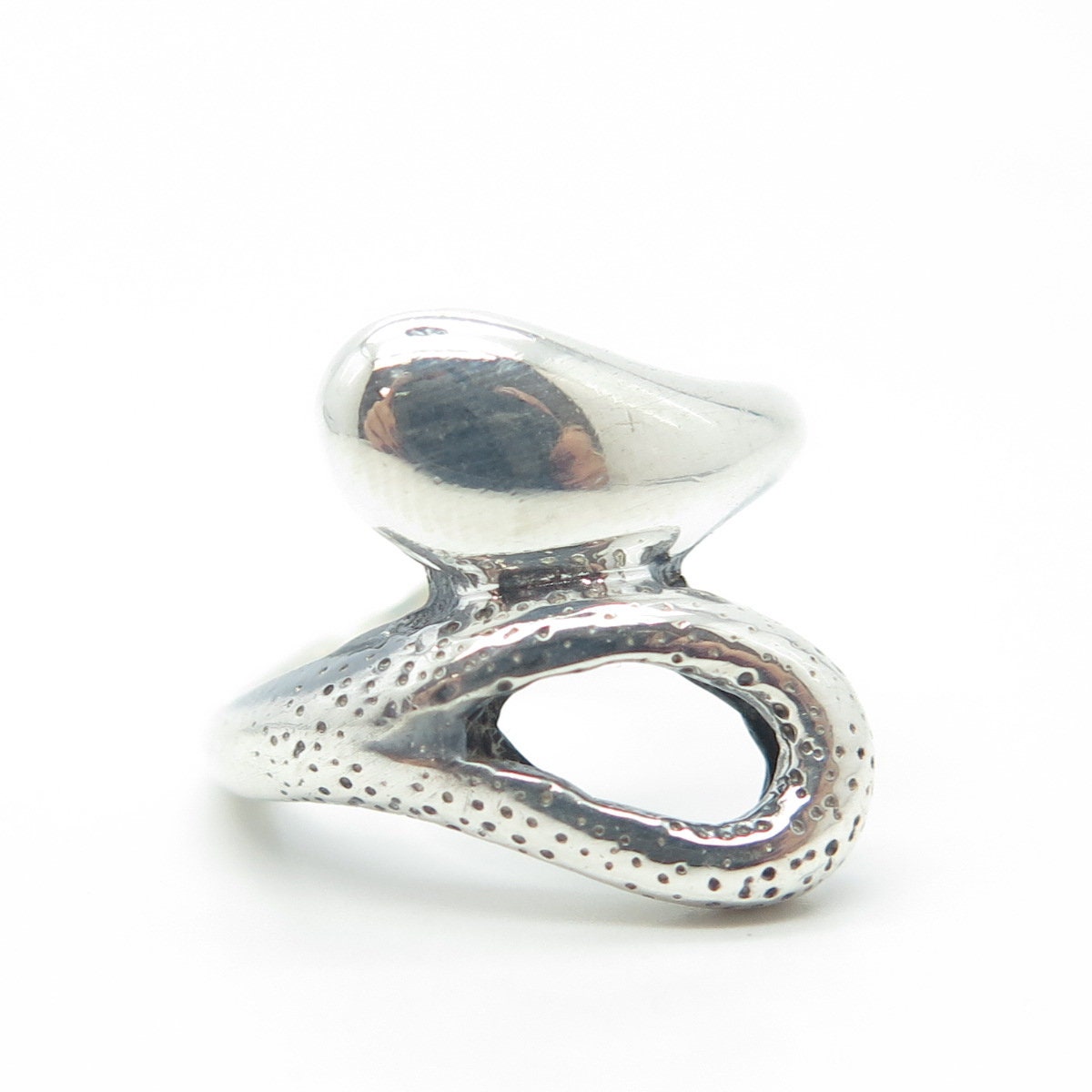 925 Sterling Silver Vintage Modernist Hook & Eye Bypass Ring Size 6.25