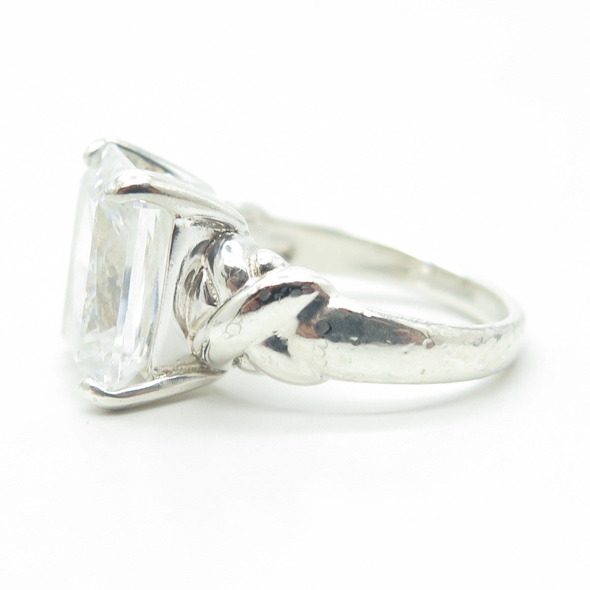 925 Sterling Silver Radiant-Cut White C Z Engagement Ring Size 6