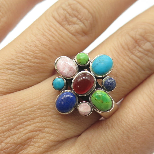 CHAPAL ZENRAY 925 Sterling Silver Vintage Multi-Gem Floral Ring Size 9