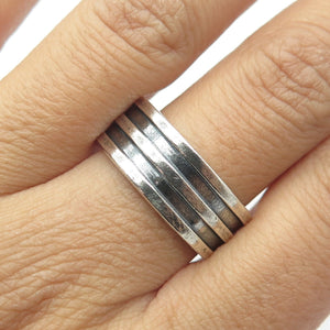 AMERICAN EAGLE 925 Sterling Silver Vintage Lined Oxidized Band Ring Size 11