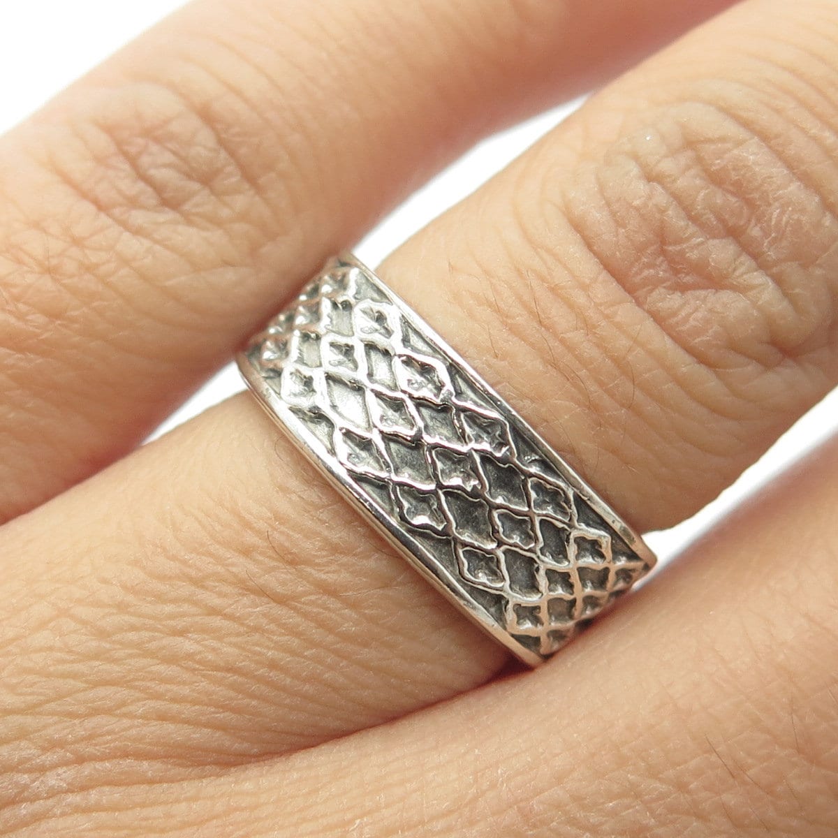 925 Sterling Silver Vintage Mesh Band Ring Size 6.25