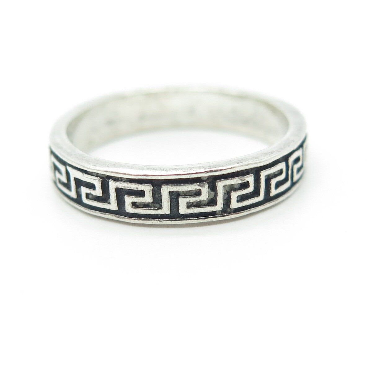 925 Sterling Silver Vintage Greek Maze Oxidized Band Ring Size 7.25