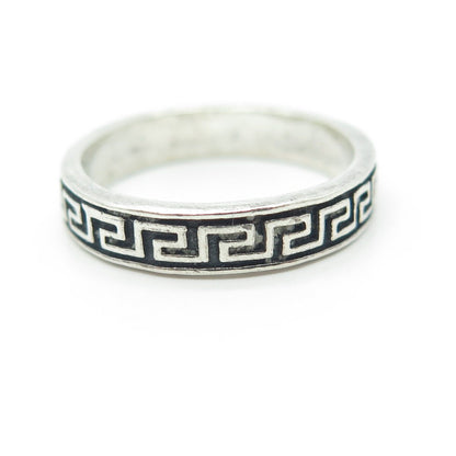 925 Sterling Silver Vintage Greek Maze Oxidized Band Ring Size 7.25