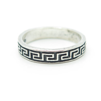 925 Sterling Silver Vintage Greek Maze Oxidized Band Ring Size 7.25
