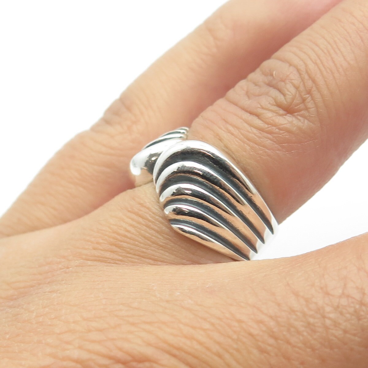 925 Sterling Silver Vintage Oxidized Wings Bypass Ring Size 6