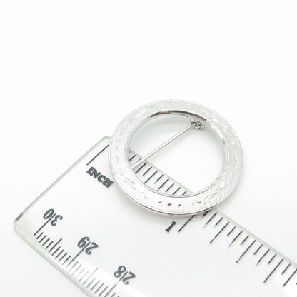MARVEL JEWELRY 925 Sterling Silver Vintage Engraved Circle Pin Brooch
