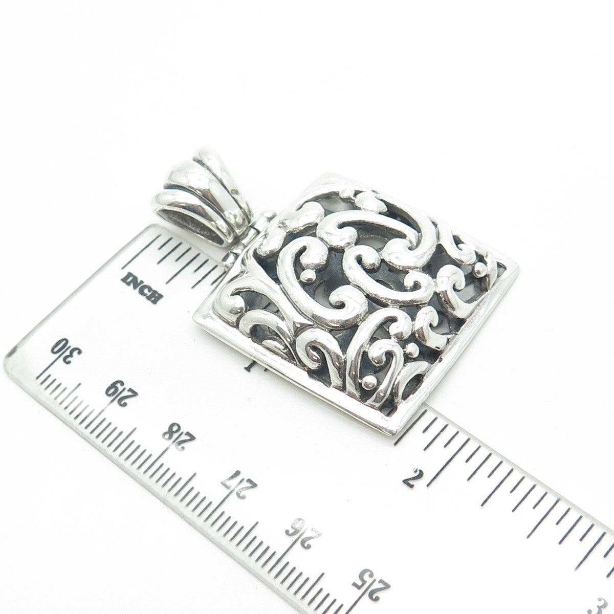 BARSE 925 Sterling Silver Vintage Signature Floral Scroll Shadow Box Pendant