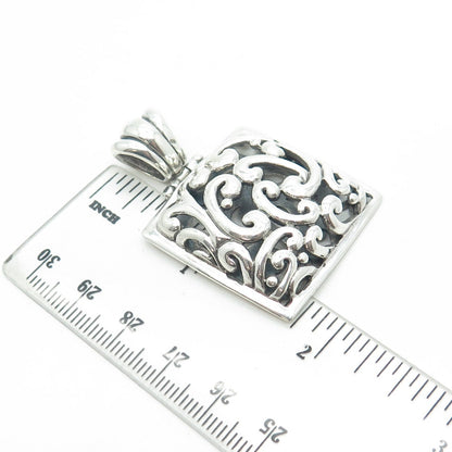 BARSE 925 Sterling Silver Vintage Signature Floral Scroll Shadow Box Pendant