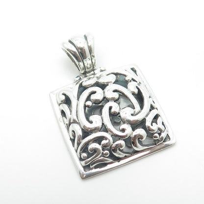 BARSE 925 Sterling Silver Vintage Signature Floral Scroll Shadow Box Pendant