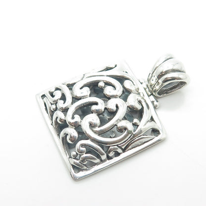 BARSE 925 Sterling Silver Vintage Signature Floral Scroll Shadow Box Pendant