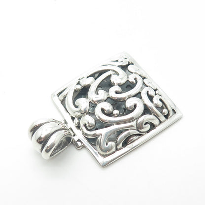 BARSE 925 Sterling Silver Vintage Signature Floral Scroll Shadow Box Pendant