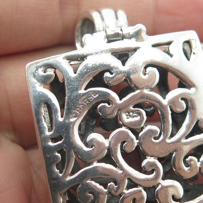 BARSE 925 Sterling Silver Vintage Signature Floral Scroll Shadow Box Pendant