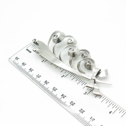 925 Sterling Silver Vintage Floral Ribbon Bow Large Pin Brooch