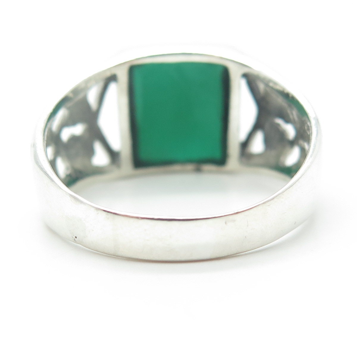 925 Sterling Silver Vintage Green Enamel Celtic Knot Signet Ring Size 15