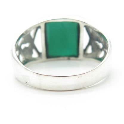 925 Sterling Silver Vintage Green Enamel Celtic Knot Signet Ring Size 15