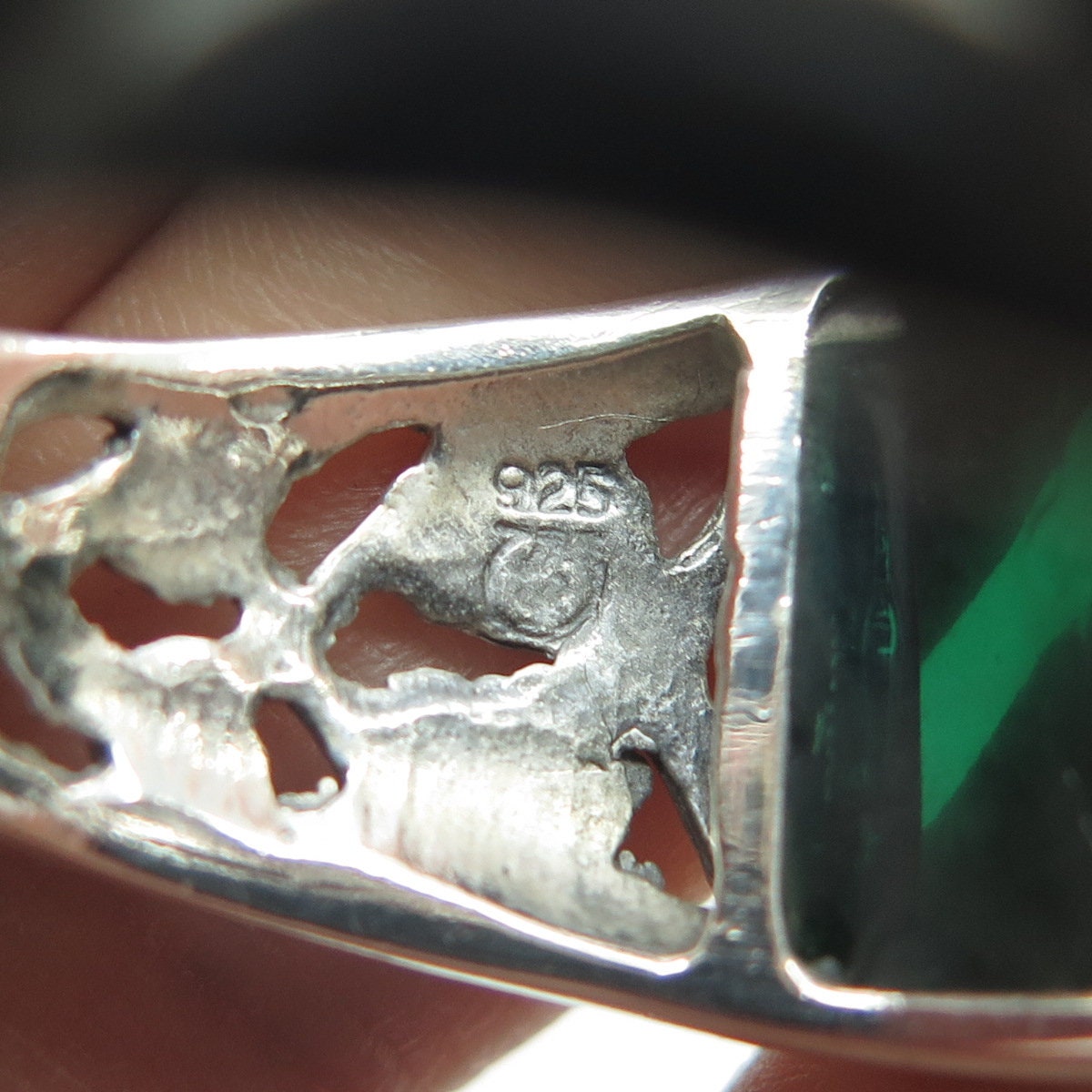 925 Sterling Silver Vintage Green Enamel Celtic Knot Signet Ring Size 15