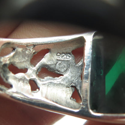 925 Sterling Silver Vintage Green Enamel Celtic Knot Signet Ring Size 15