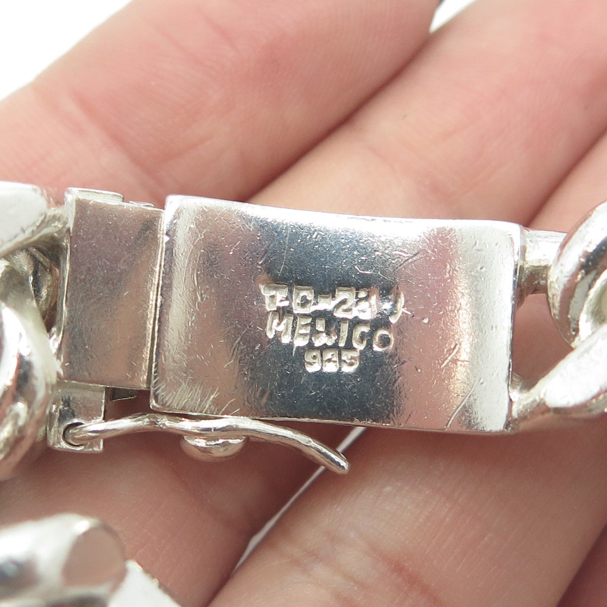 925 Sterling Silver Vintage Mexico Solid 96.9g ID Cuban Link Bracelet 8"