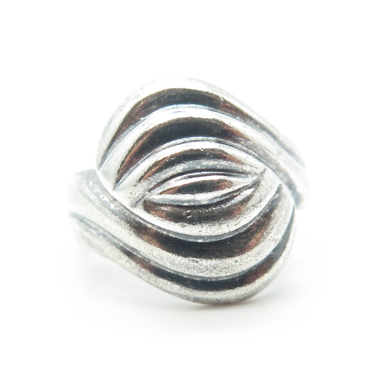 CHAPAL ZENRAY 925 Sterling Silver Vintage Ribbed Bypass Ring Size 8