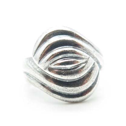 CHAPAL ZENRAY 925 Sterling Silver Vintage Ribbed Bypass Ring Size 8