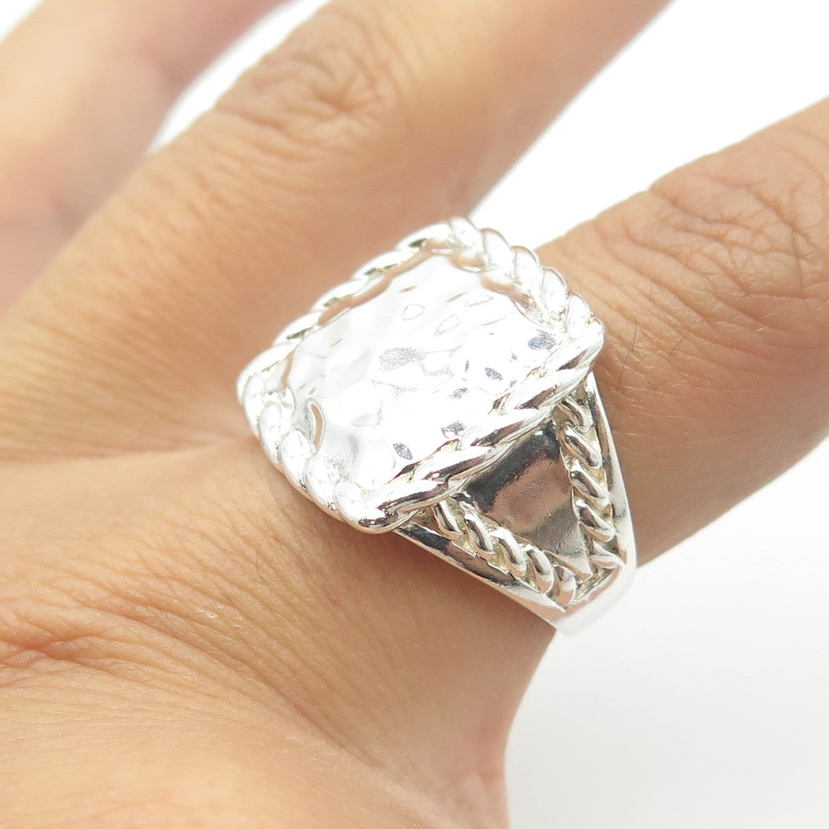CHAPAL ZENRAY 925 Sterling Silver Vintage Hammered Finish Square Ring Size 7.25