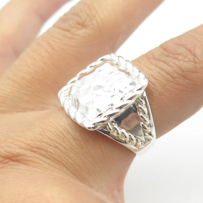 CHAPAL ZENRAY 925 Sterling Silver Vintage Hammered Finish Square Ring Size 7.25
