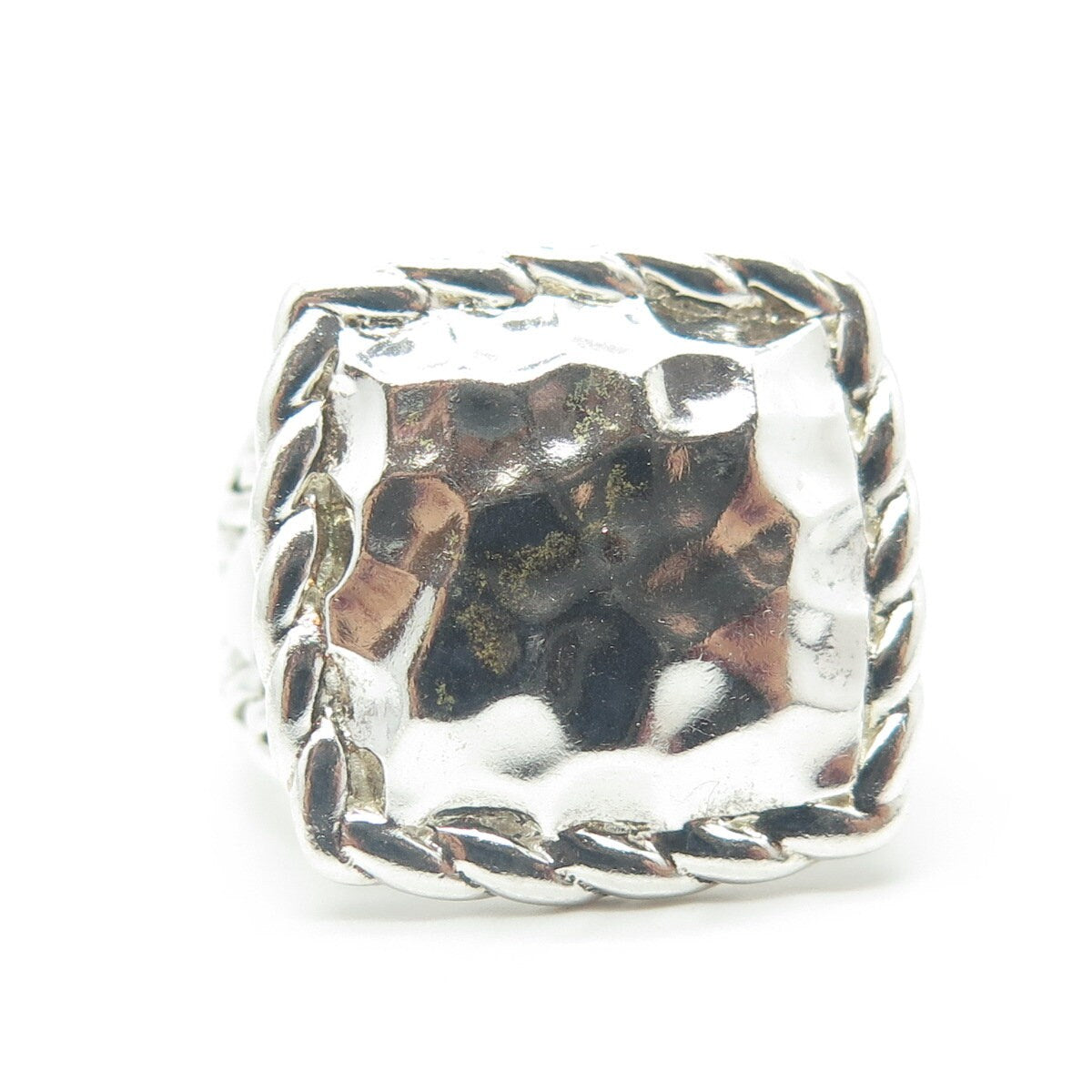 CHAPAL ZENRAY 925 Sterling Silver Vintage Hammered Finish Square Ring Size 7.25