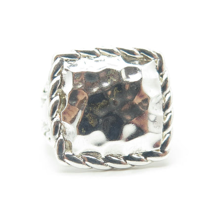 CHAPAL ZENRAY 925 Sterling Silver Vintage Hammered Finish Square Ring Size 7.25