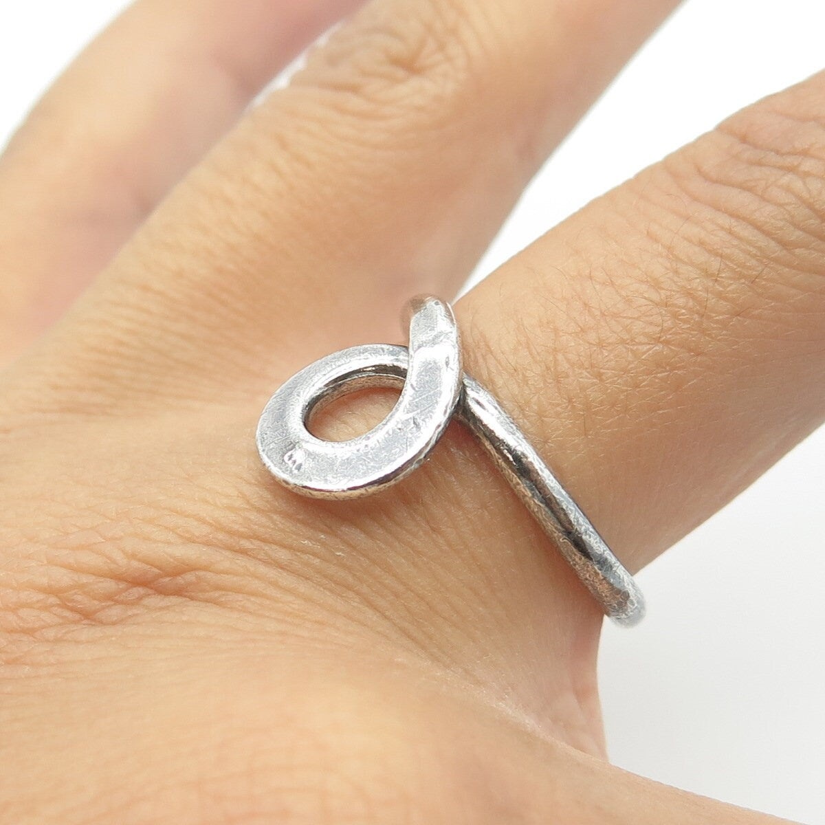 925 Sterling Silver Vintage Mexico Modernist Twisted Hook Ring Size 8.25
