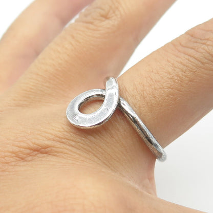 925 Sterling Silver Vintage Mexico Modernist Twisted Hook Ring Size 8.25