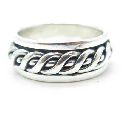 925 Sterling Silver Vintage Woven Rope Rotating Band Ring Size 11.25