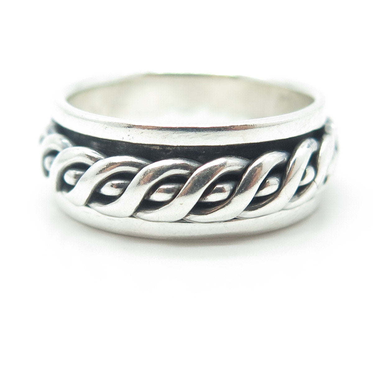 925 Sterling Silver Vintage Woven Rope Rotating Band Ring Size 11.25