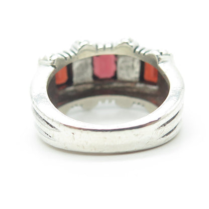 925 Sterling Silver Vintage Real Red Garnet Gem Granulated Ring Size 7.25
