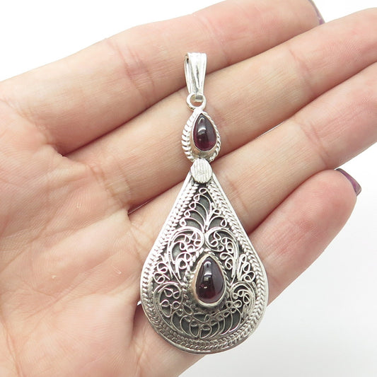 925 Sterling Silver Vintage Real Tourmaline Gemstone Ethnic Pendant