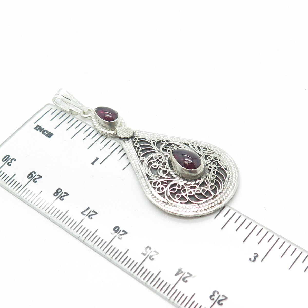 925 Sterling Silver Vintage Real Tourmaline Gemstone Ethnic Pendant