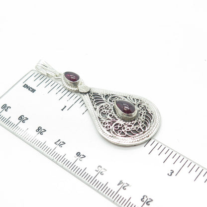 925 Sterling Silver Vintage Real Tourmaline Gemstone Ethnic Pendant