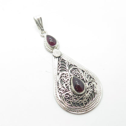 925 Sterling Silver Vintage Real Tourmaline Gemstone Ethnic Pendant