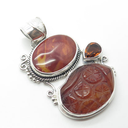925 Sterling Silver Vintage Real Jasper Agate & Citrine Gemstone Pendant