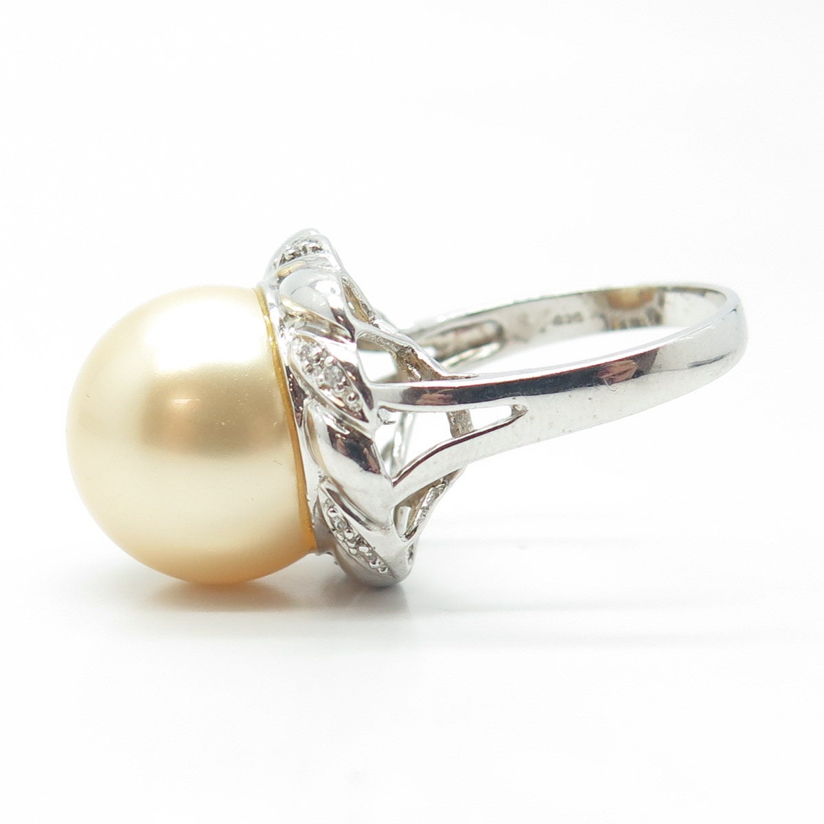 925 Sterling Silver Faux Pearl & C Z Ring Size 9.5