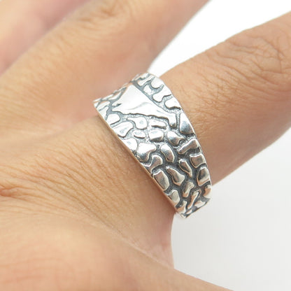 925 Sterling Silver Vintage Nugget Dinosaur Oxidized Band Ring Size 8.5