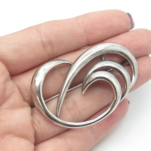 925 Sterling Silver Vintage Modernist Wavy Oxidized Pin Brooch