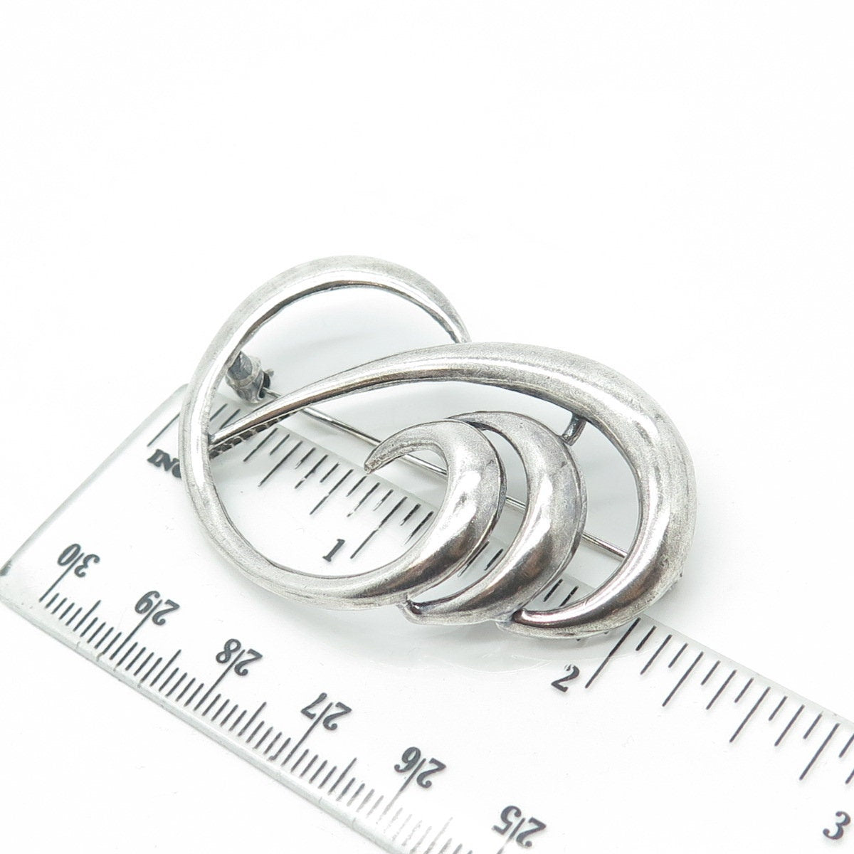 925 Sterling Silver Vintage Modernist Wavy Oxidized Pin Brooch