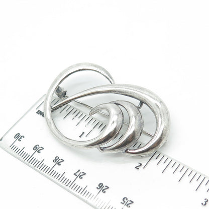 925 Sterling Silver Vintage Modernist Wavy Oxidized Pin Brooch
