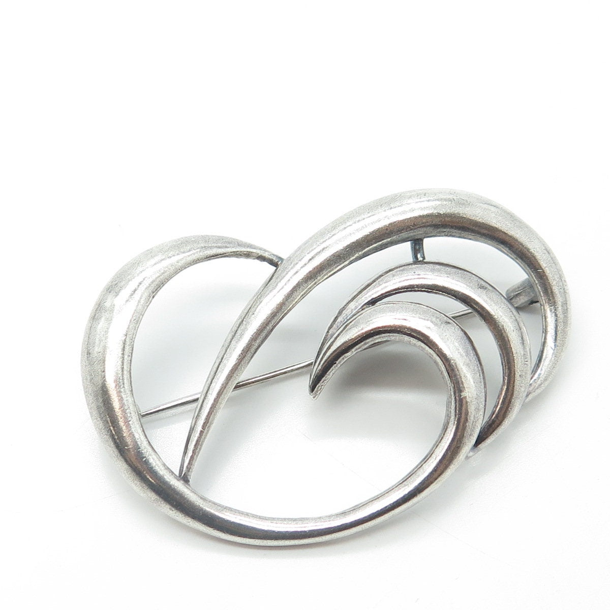 925 Sterling Silver Vintage Modernist Wavy Oxidized Pin Brooch