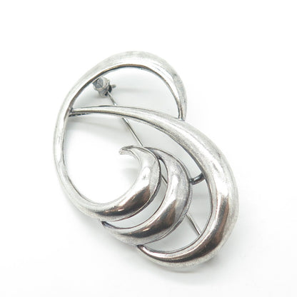 925 Sterling Silver Vintage Modernist Wavy Oxidized Pin Brooch