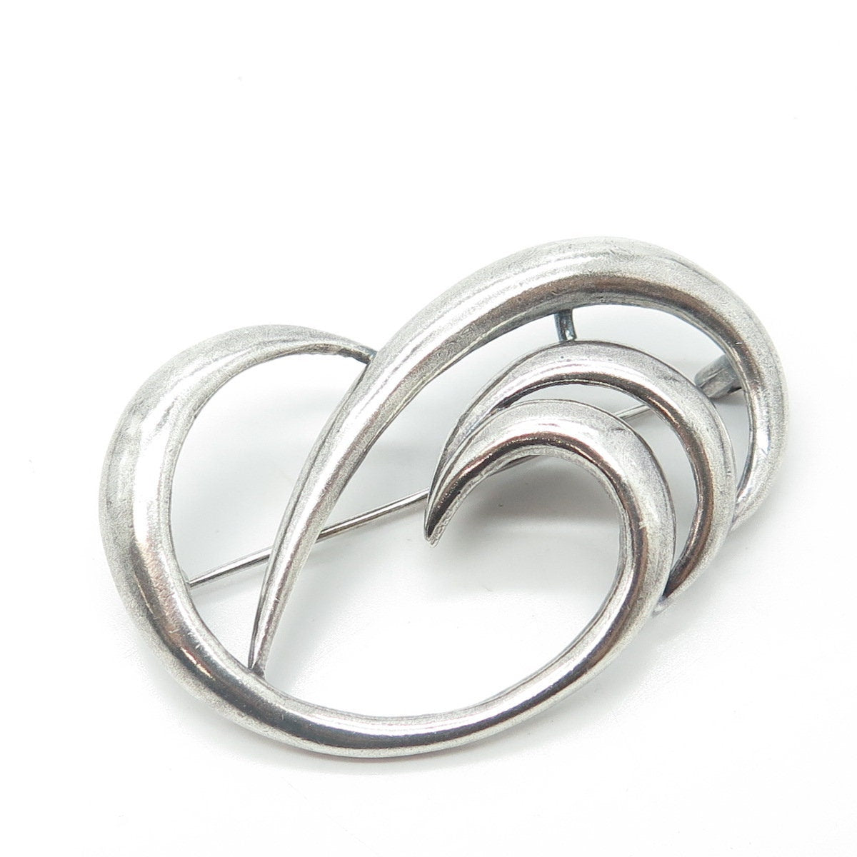 925 Sterling Silver Vintage Modernist Wavy Oxidized Pin Brooch