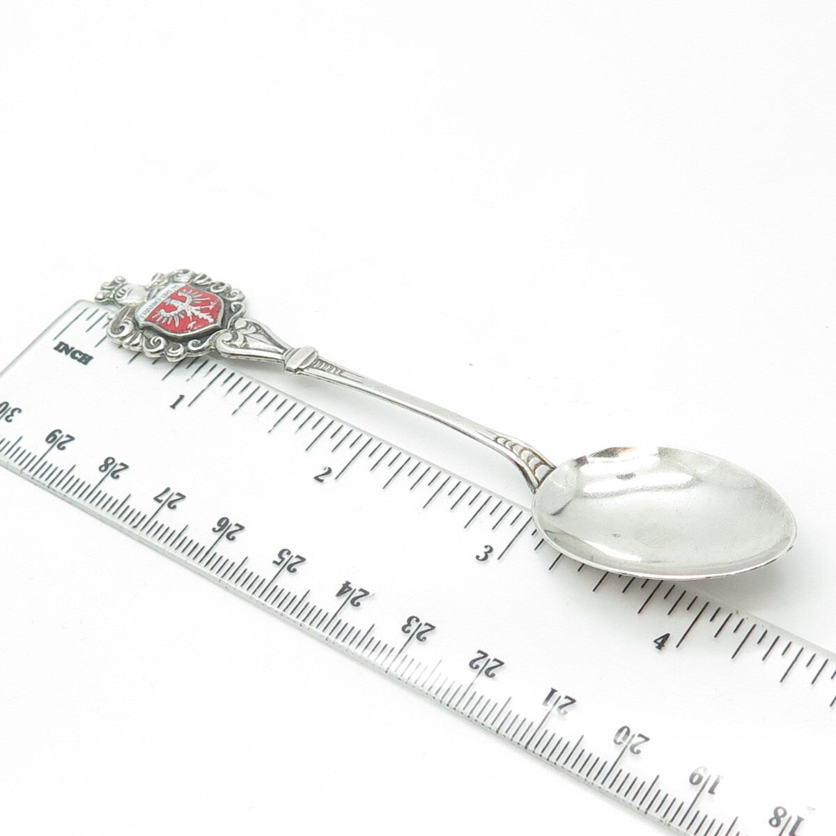 FRITZ REU & CO. 800 Silver Vintage Enamel Frankfurt Germany Coffee Spoon