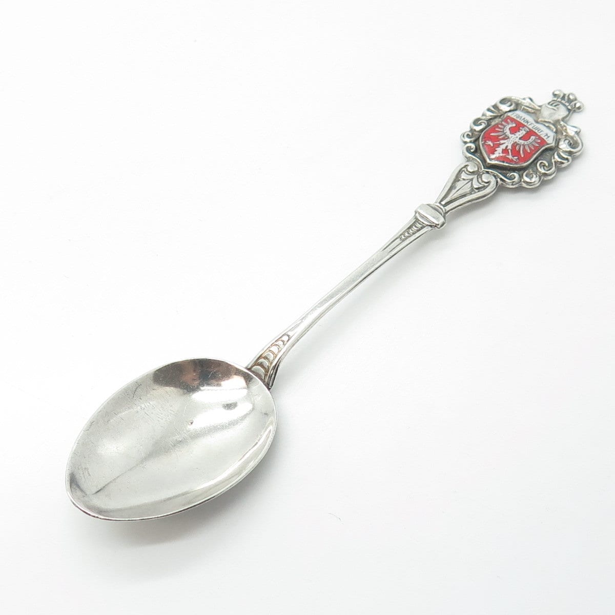 FRITZ REU & CO. 800 Silver Vintage Enamel Frankfurt Germany Coffee Spoon
